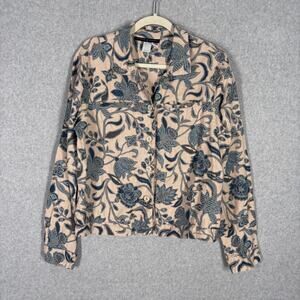 Alexis Avery Linen Jacket Tan Medium Shirt‎ Shacket Cottage Maximalist Artsy USA